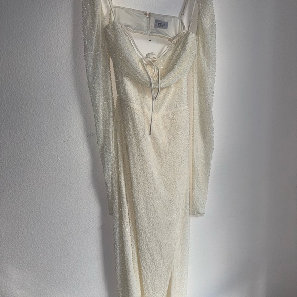 Oh Polly CHAMPEL Embellished Cowl Neck Maxi Dress in Ivory sz 4 US In Ivory - Picture 5 of 9
